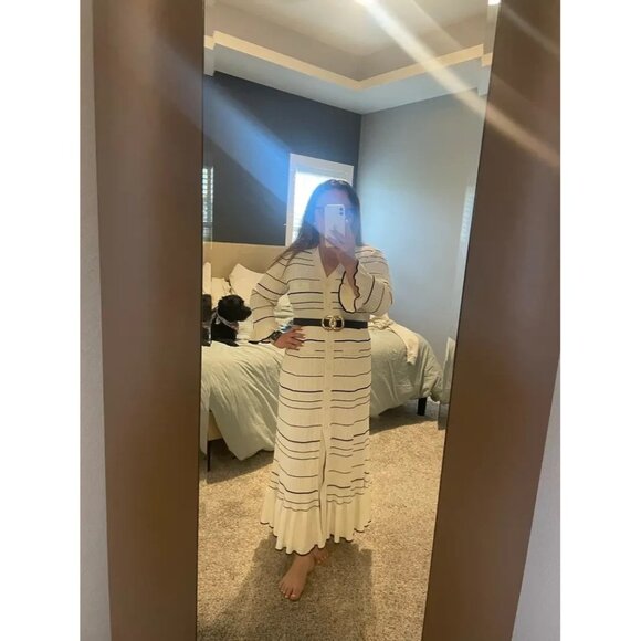 Sandro Striped Ruffled Wrap V-neck Knitted Long Dress Size 4 - Picture 8 of 12